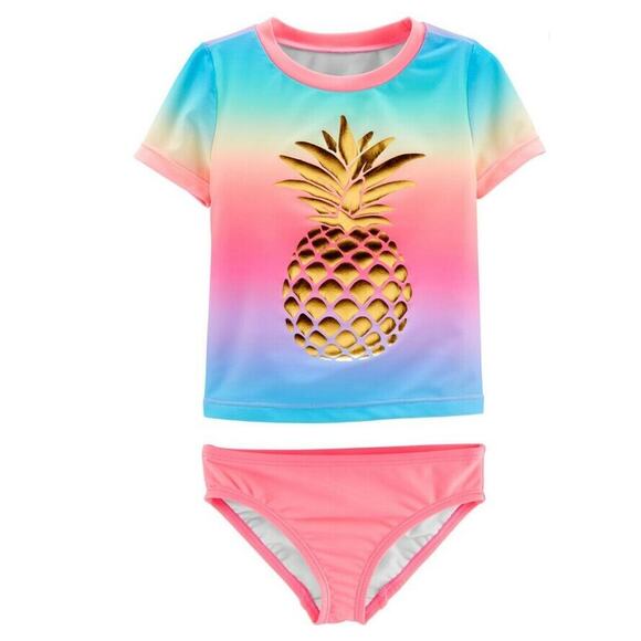 Oshkosh Kids Pineapple Rash guard Two Piece Swimwear Multicolor Size 14 - Picture 1 of 2